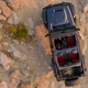 An overhead shot of a Jeep Wrangler in a desert